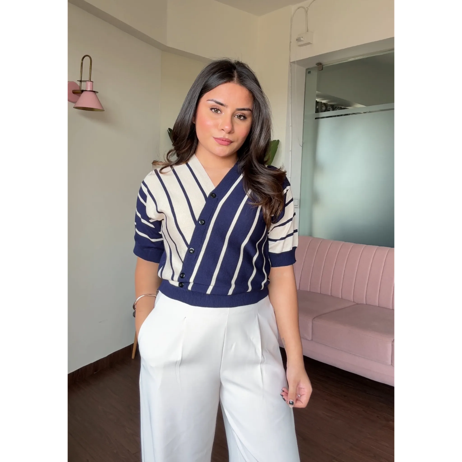 Striped V Neck Baggy Top