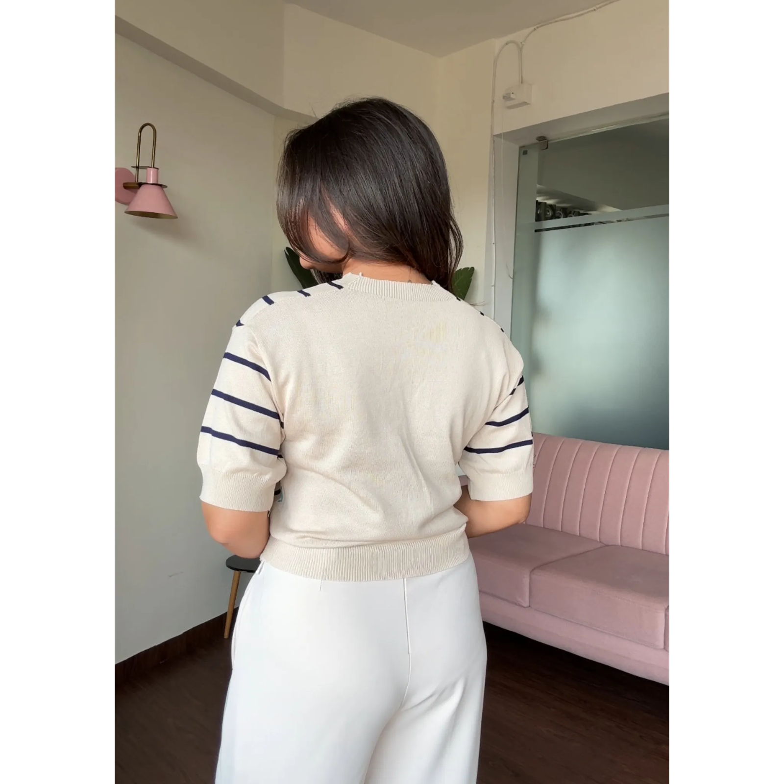 Striped V Neck Baggy Top