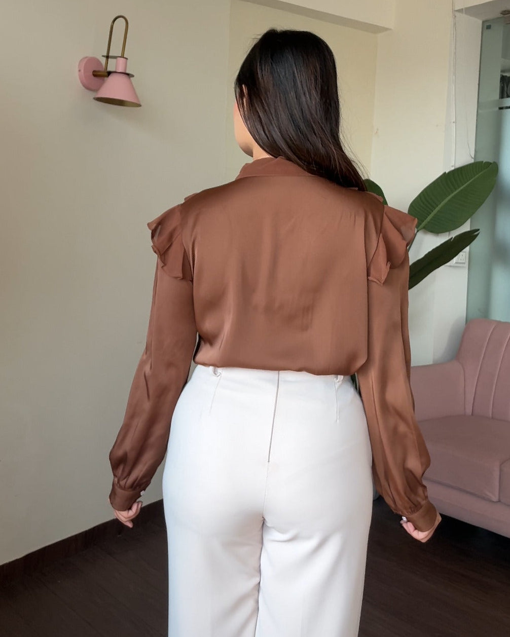 Chiffon Satin Frill Detailing Blouse