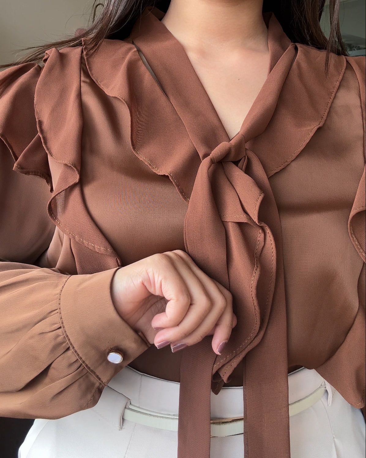 Chiffon Satin Frill Detailing Blouse