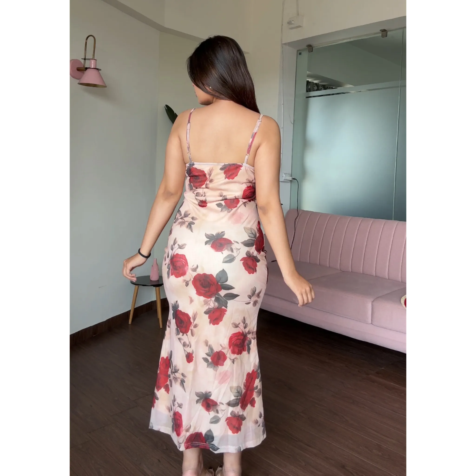 Floral Printed Midi Dress With Ruffle Shrug