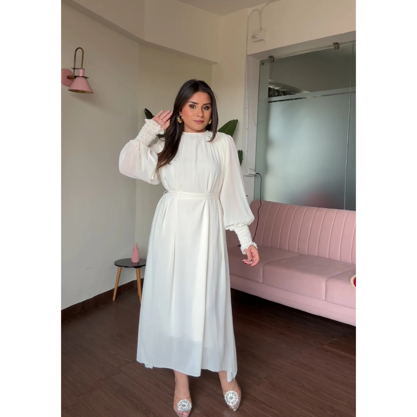 Free Size Flared Midi Dress With Belt