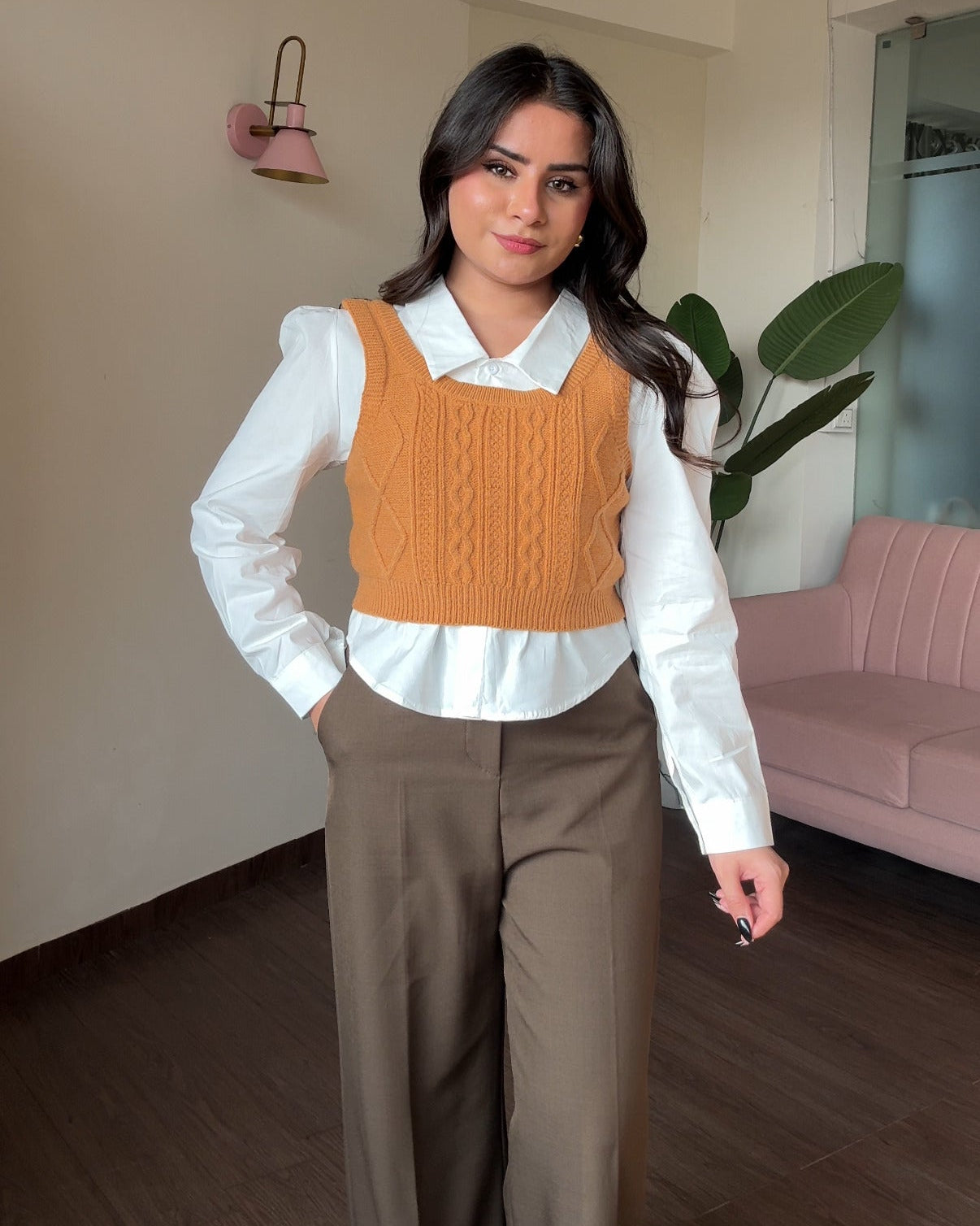 Textured Vest Detailing With Button Up Shirt