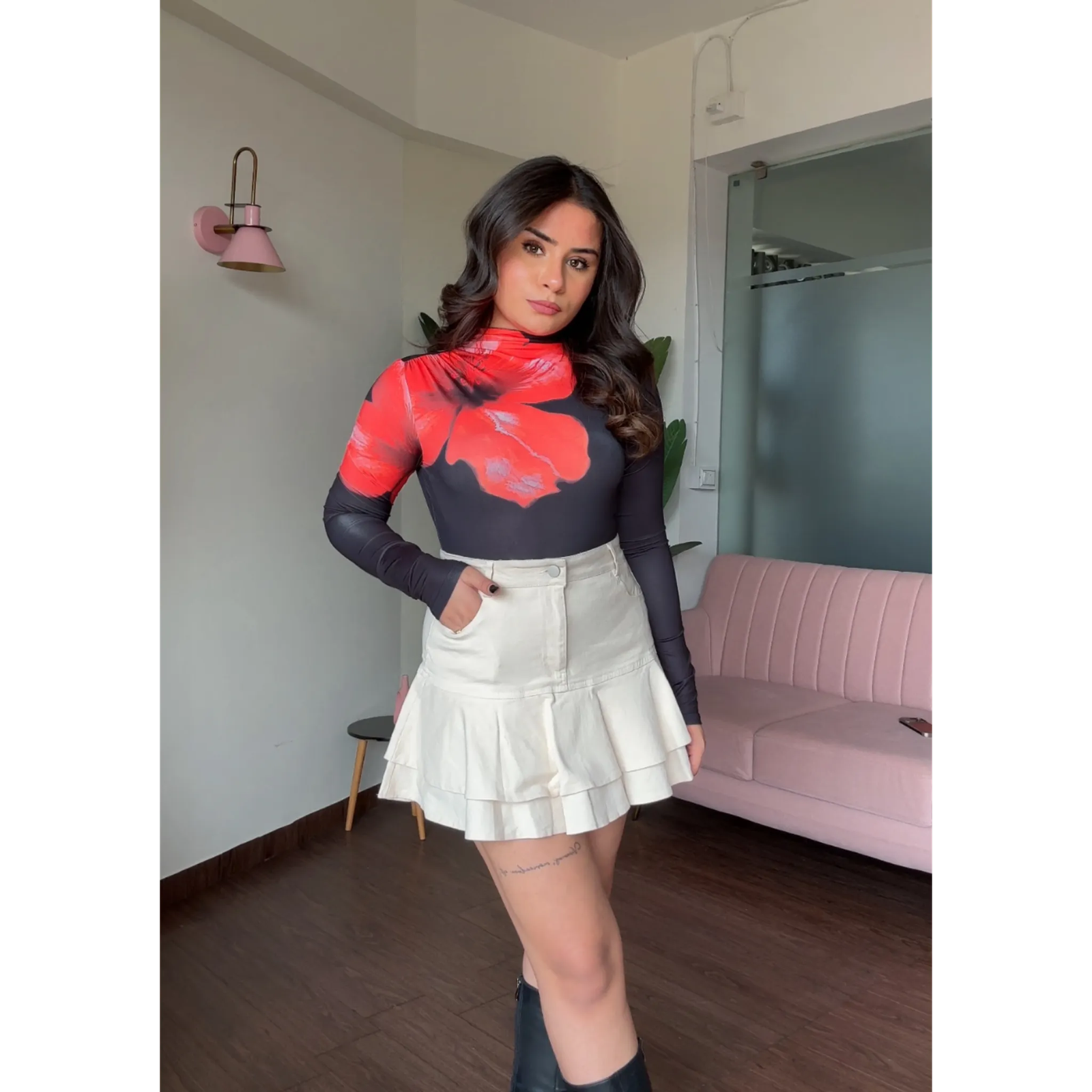 Flared Mini Denim Skirt