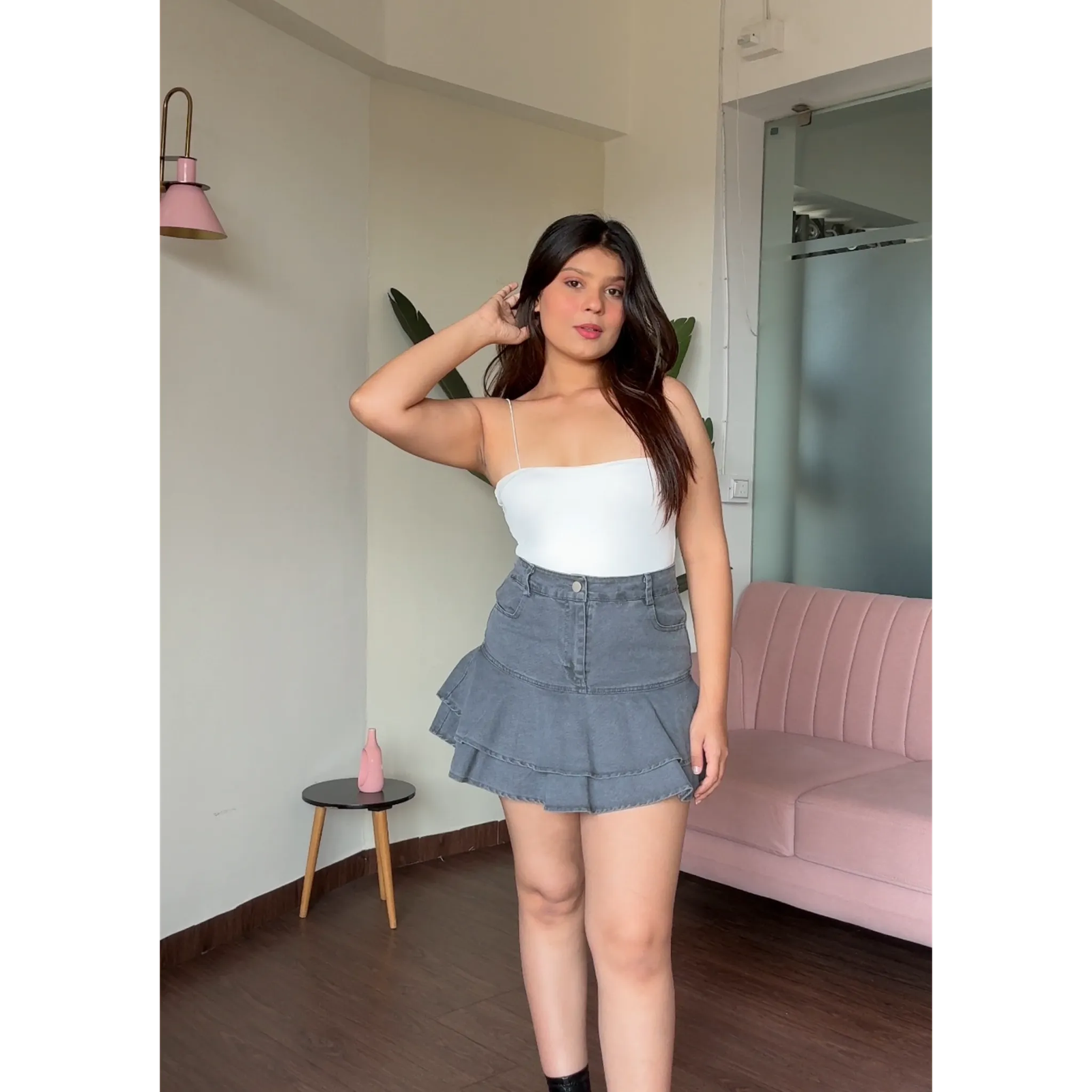 Flared Mini Denim Skirt