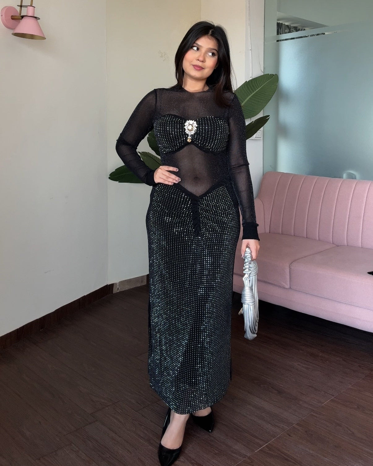 Shimmer Rhinestone Embellished Maxi Dress