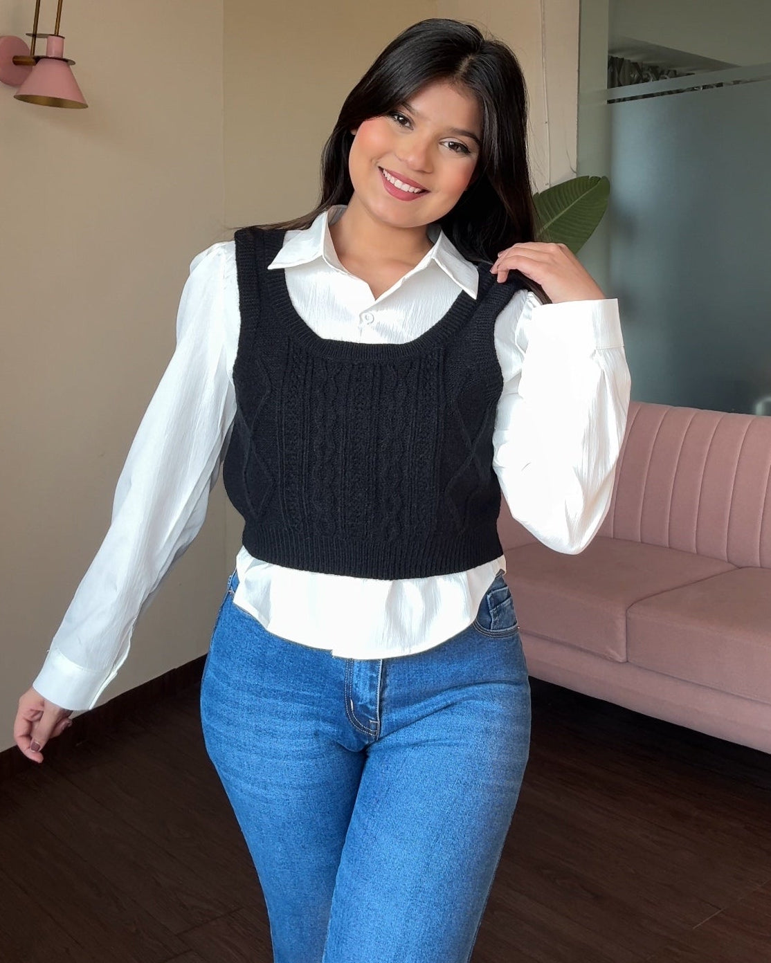 Textured Vest Detailing With Button Up Shirt