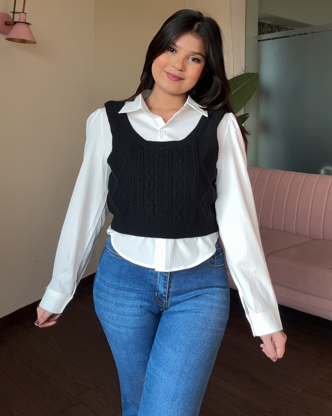 Textured Vest Detailing With Button Up Shirt