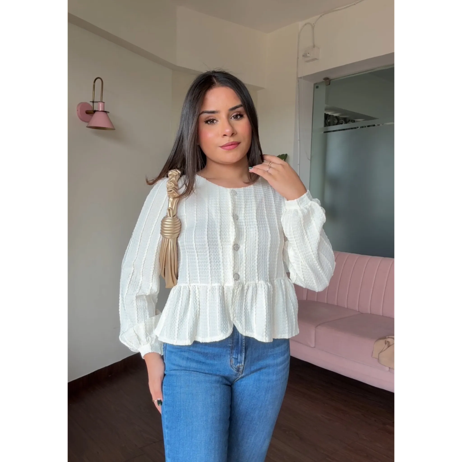 Textured Retro Peplum Top