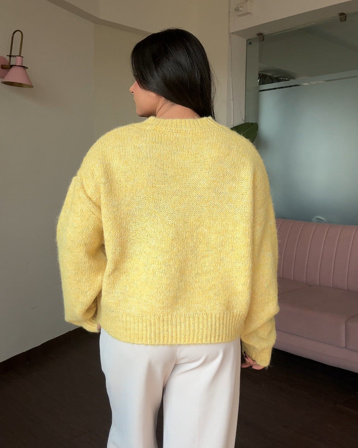 Pastel Relaxed Fit Lacy Flower Detailing Woollen Sweater