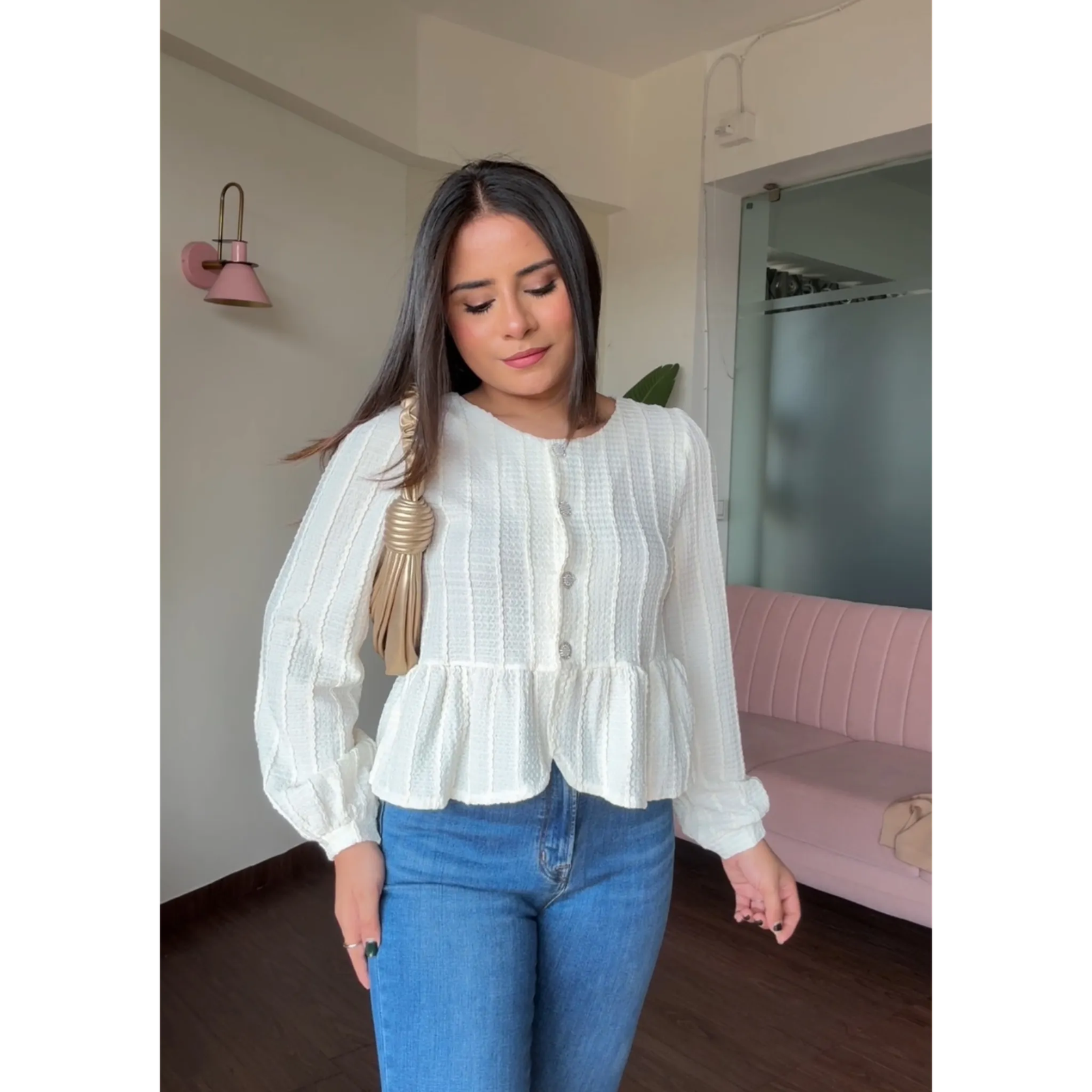 Textured Retro Peplum Top