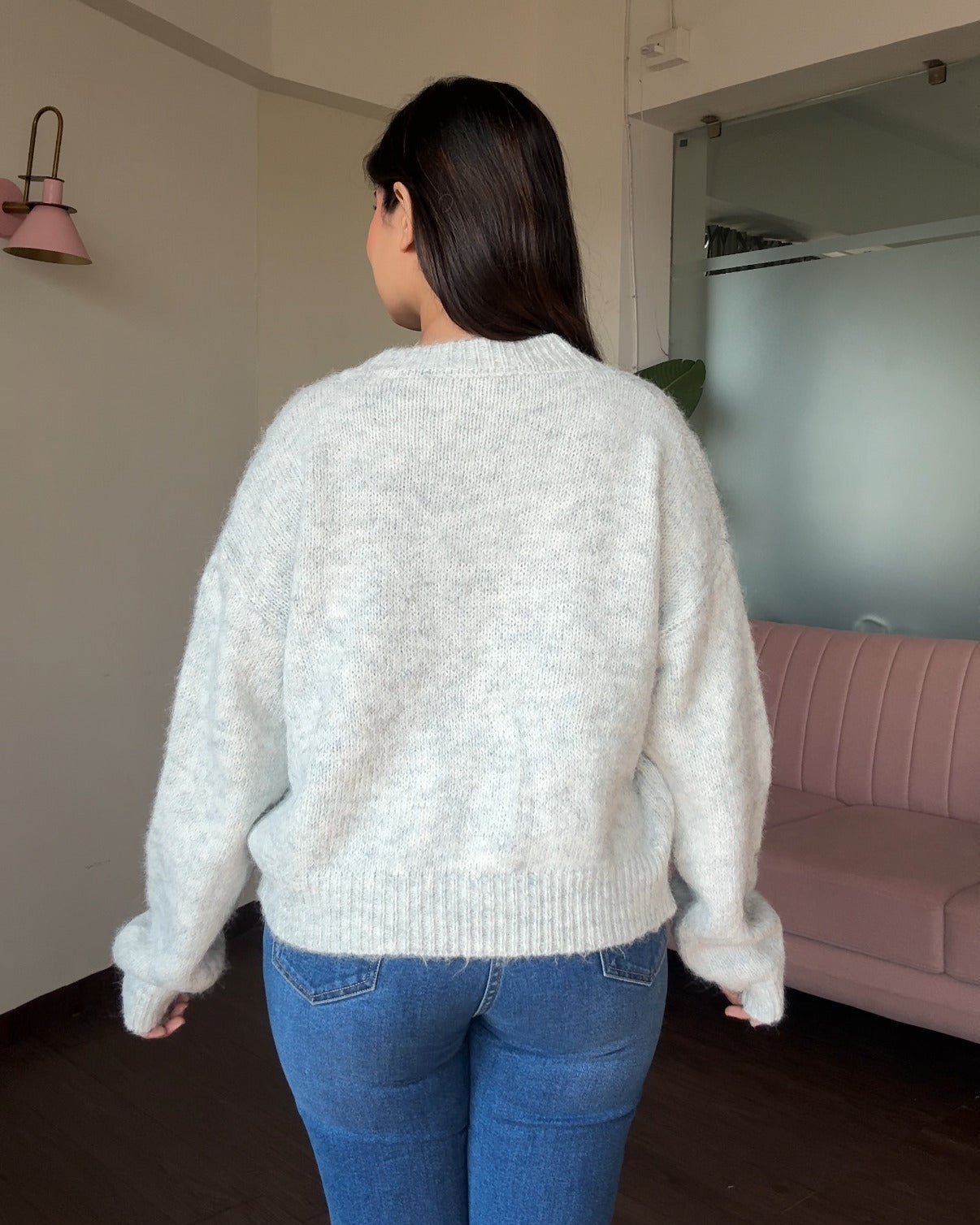 Pastel Relaxed Fit Lacy Flower Detailing Woollen Sweater