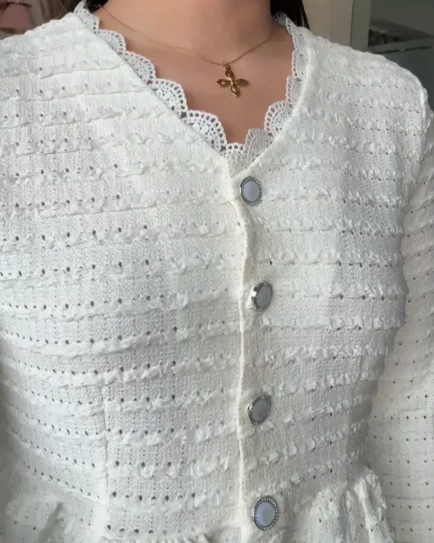 V Neck Lace Detail Peplum Retro Top
