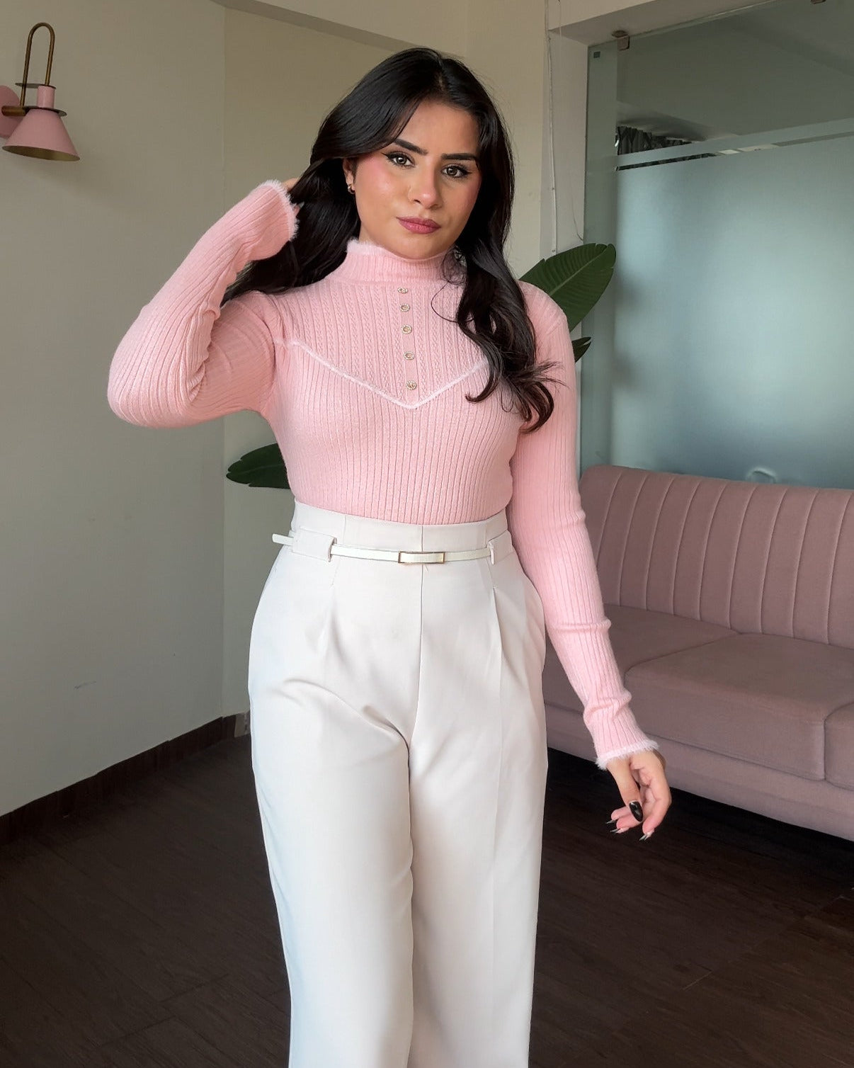 High Neck Button Detailing Fitted Winter Top