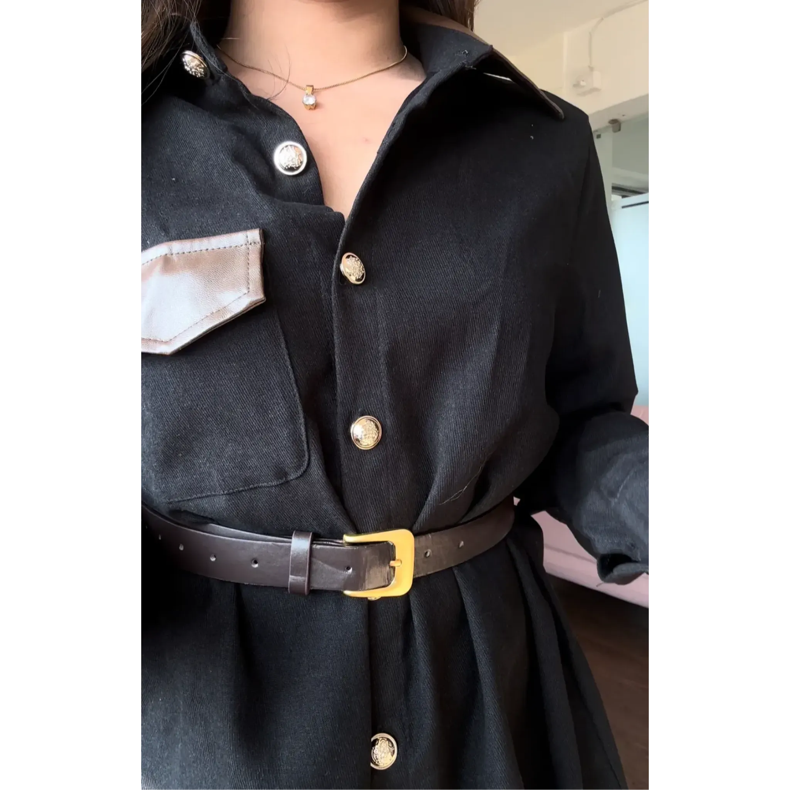 Leather Detailing Thick Winter Shirt With Belt