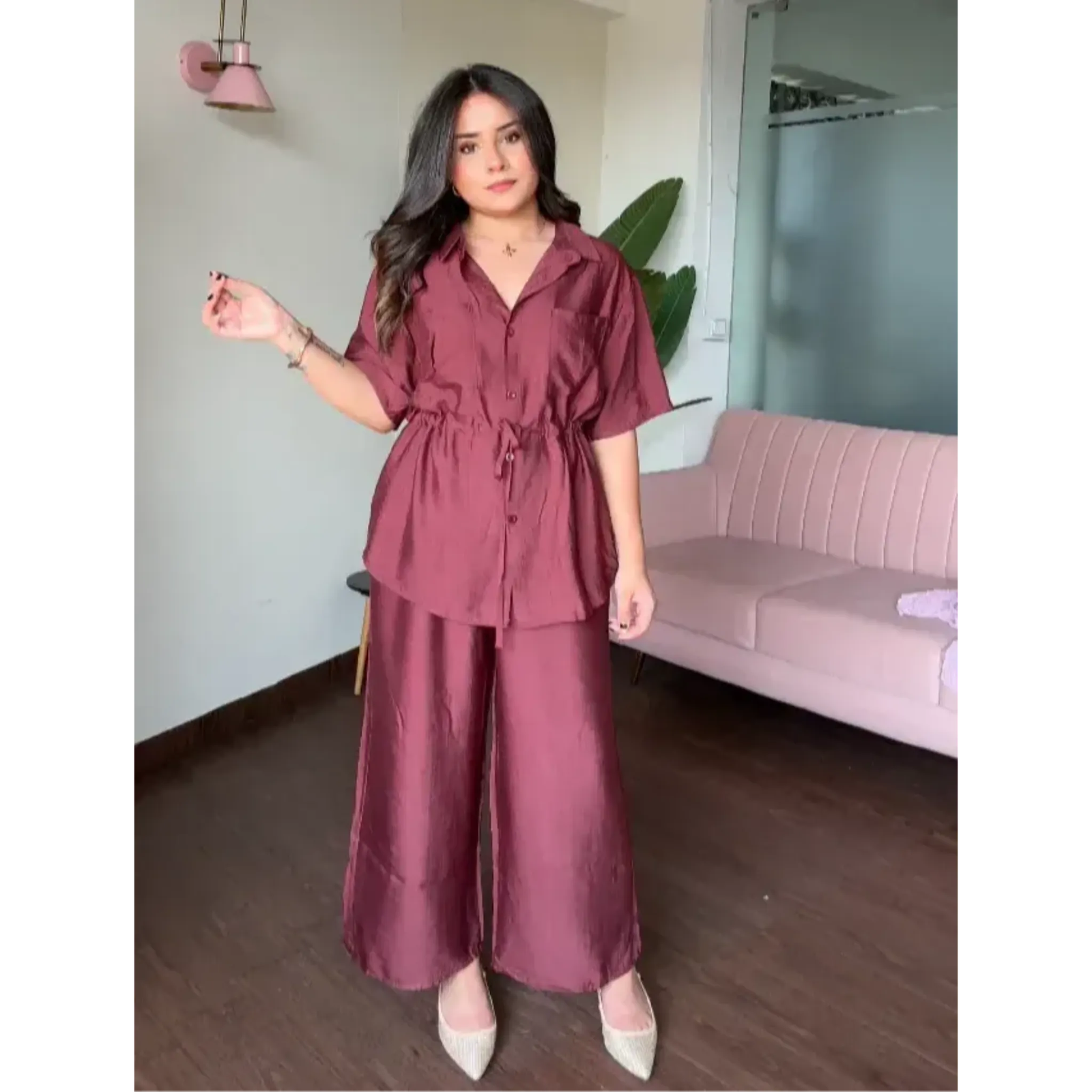 Waist Tie Up Modest Work Wear Co-Ord Set