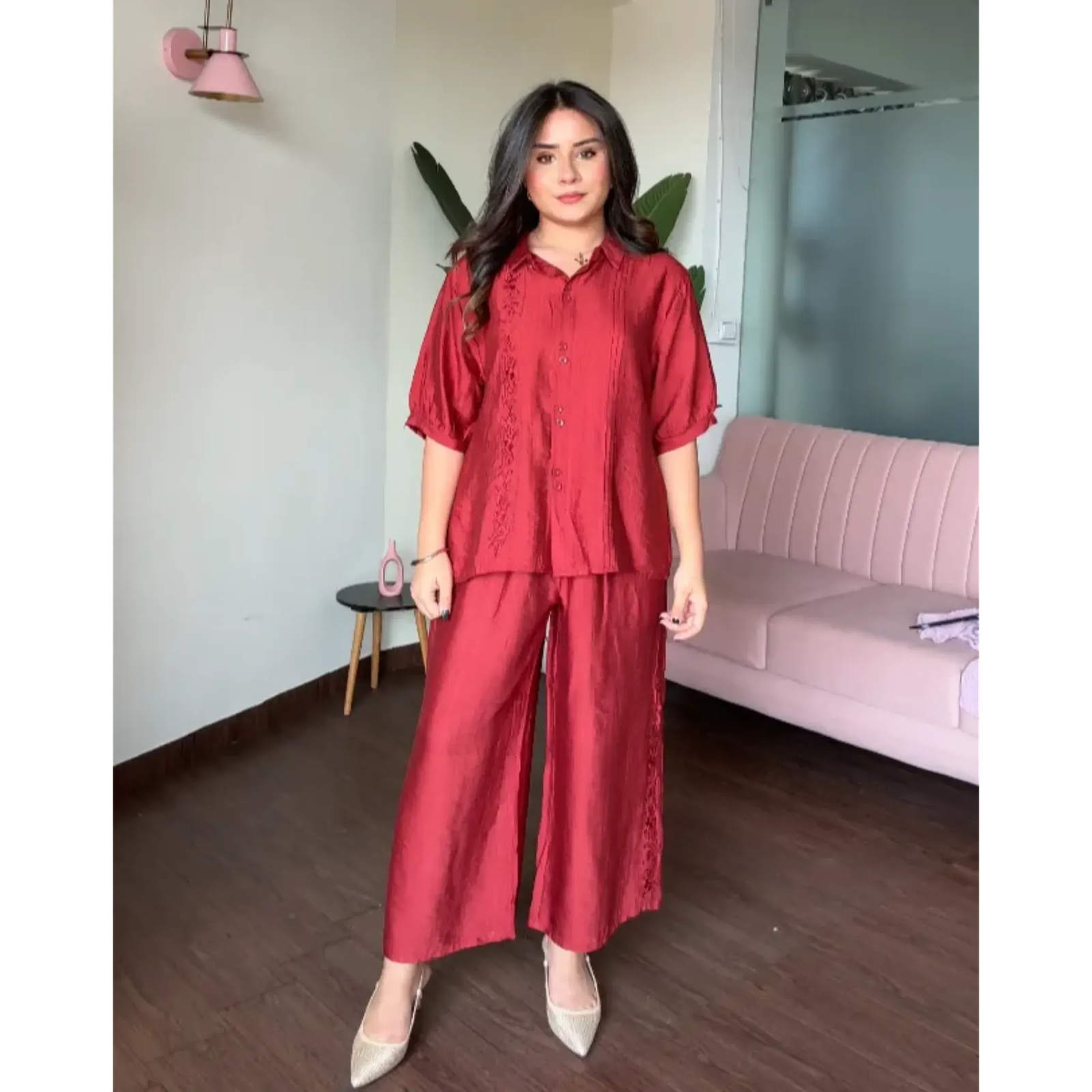 Embroided Cotton A Line Co-ord Set