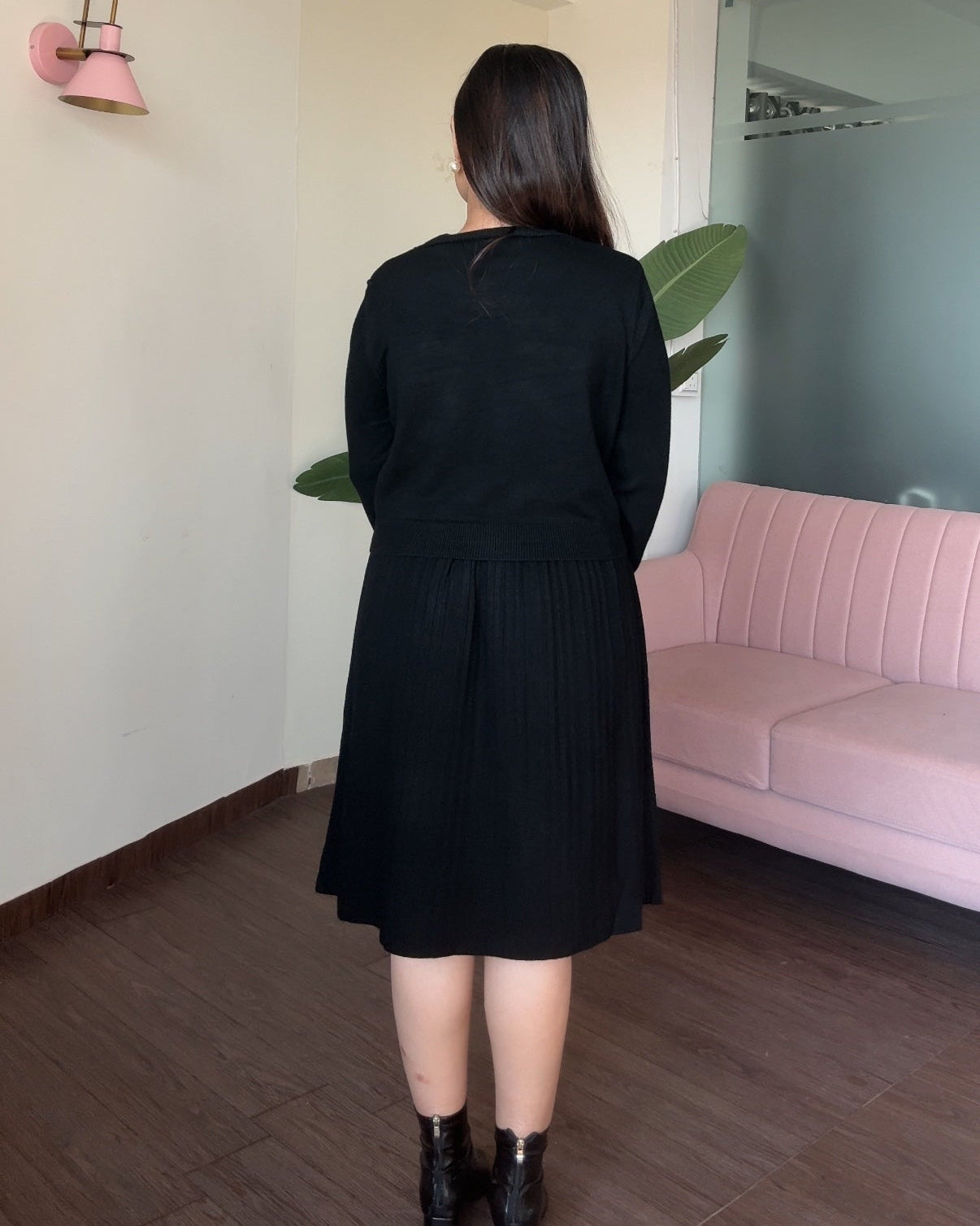 Bow Cardigan Detailing Winter Midi Dress