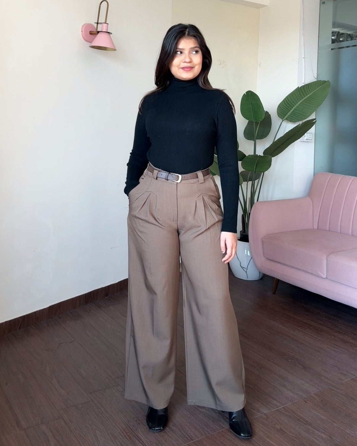 Wild Leg Pleated Trouser With Belt
