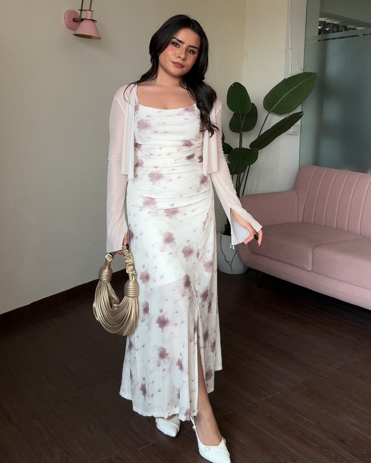 Rhinestone Detailing Floral Fit And Flare Dress With Shrug