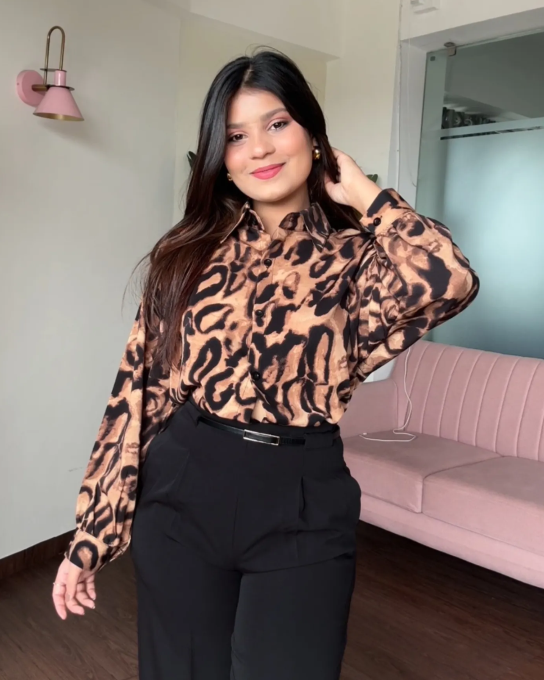 Cheetah Printed Crepe Full Sleeves Shirt