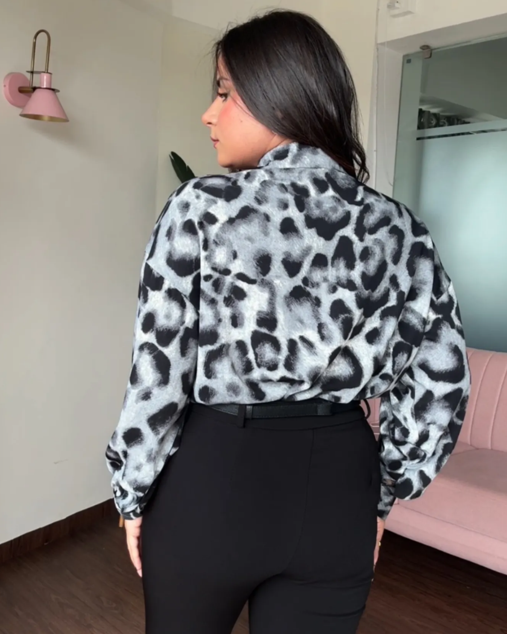 Cheetah Printed Crepe Full Sleeves Shirt