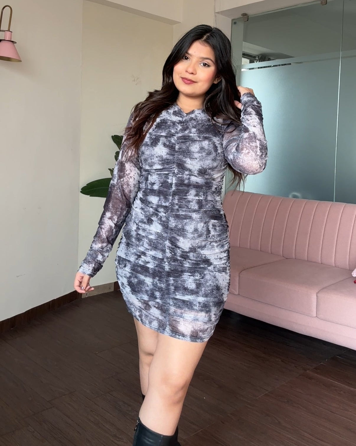 Abstract Ruched Mini Dress