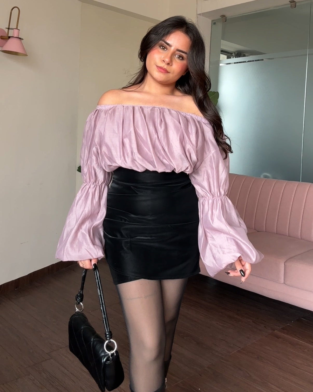 Organza Off Shoulder Balloon Sleeve Top