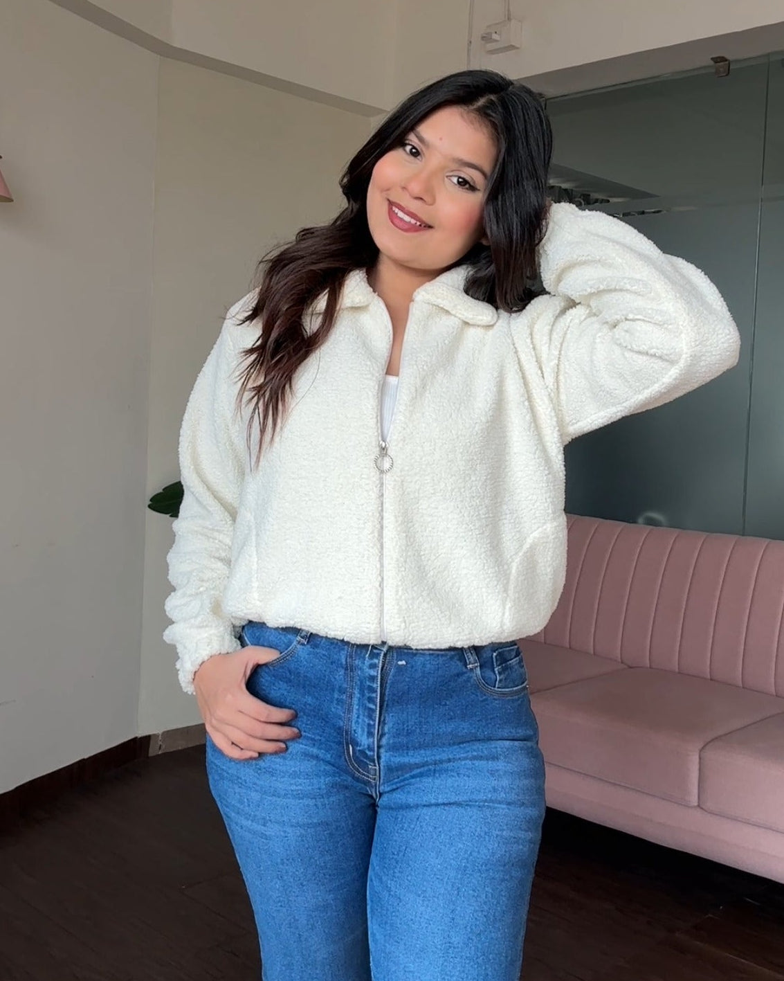 Classic White Teddy Zip Up Jacket