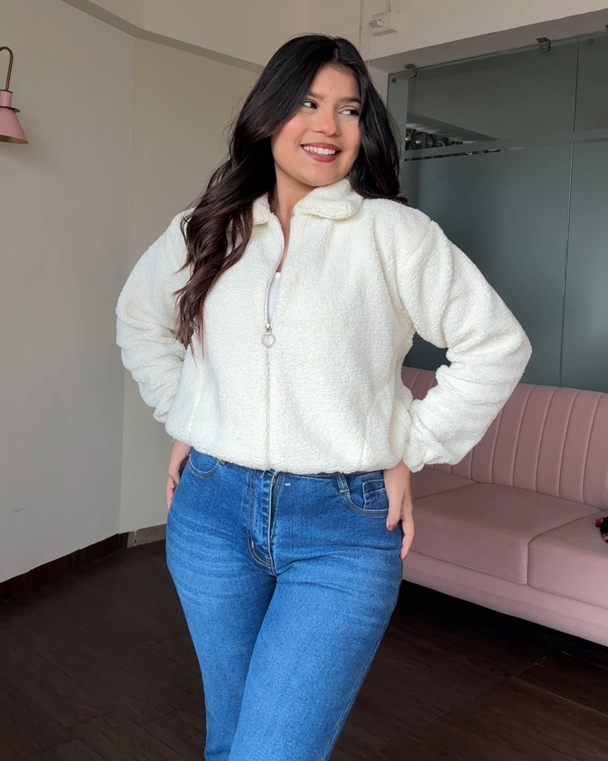 Classic White Teddy Zip Up Jacket