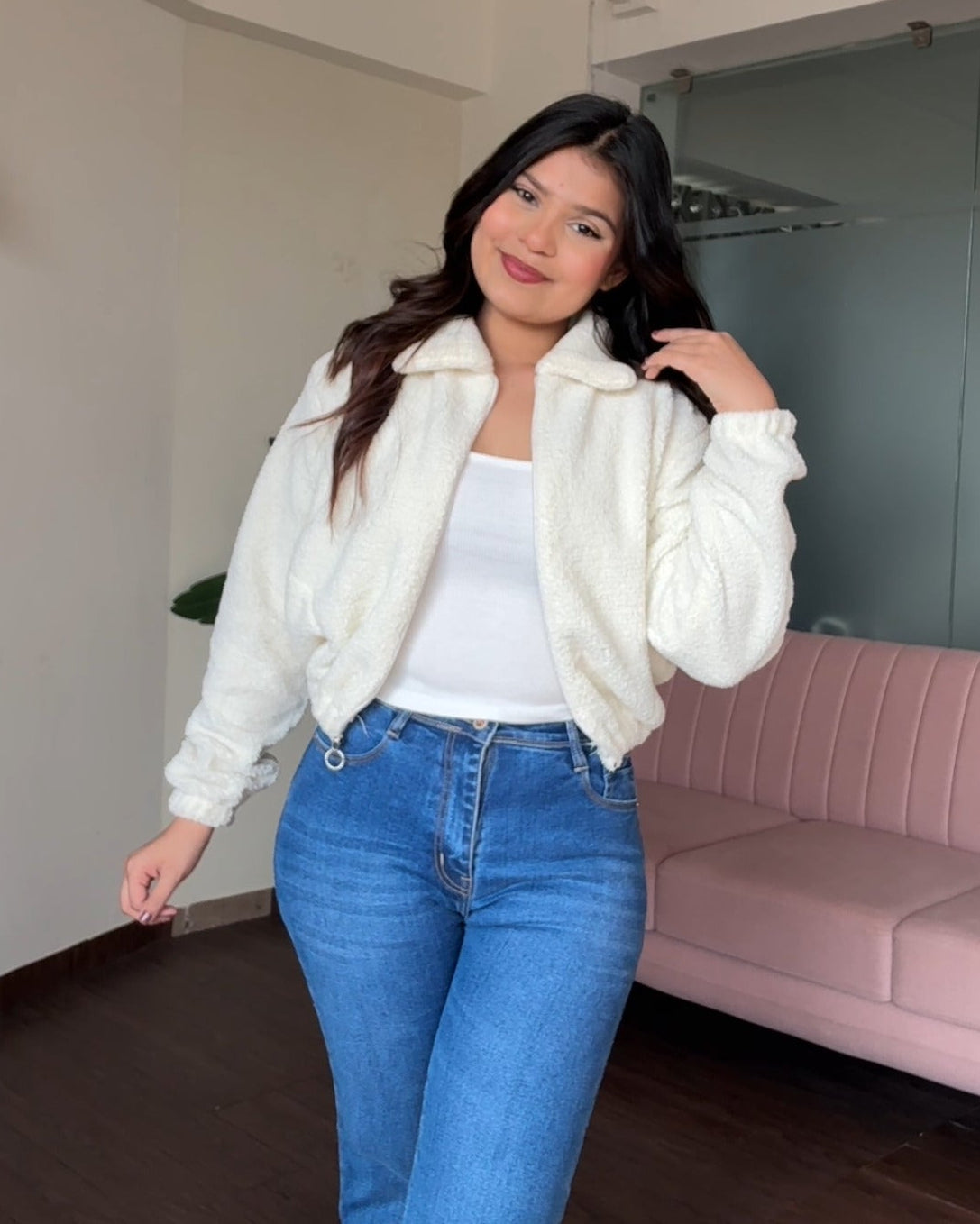 Classic White Teddy Zip Up Jacket