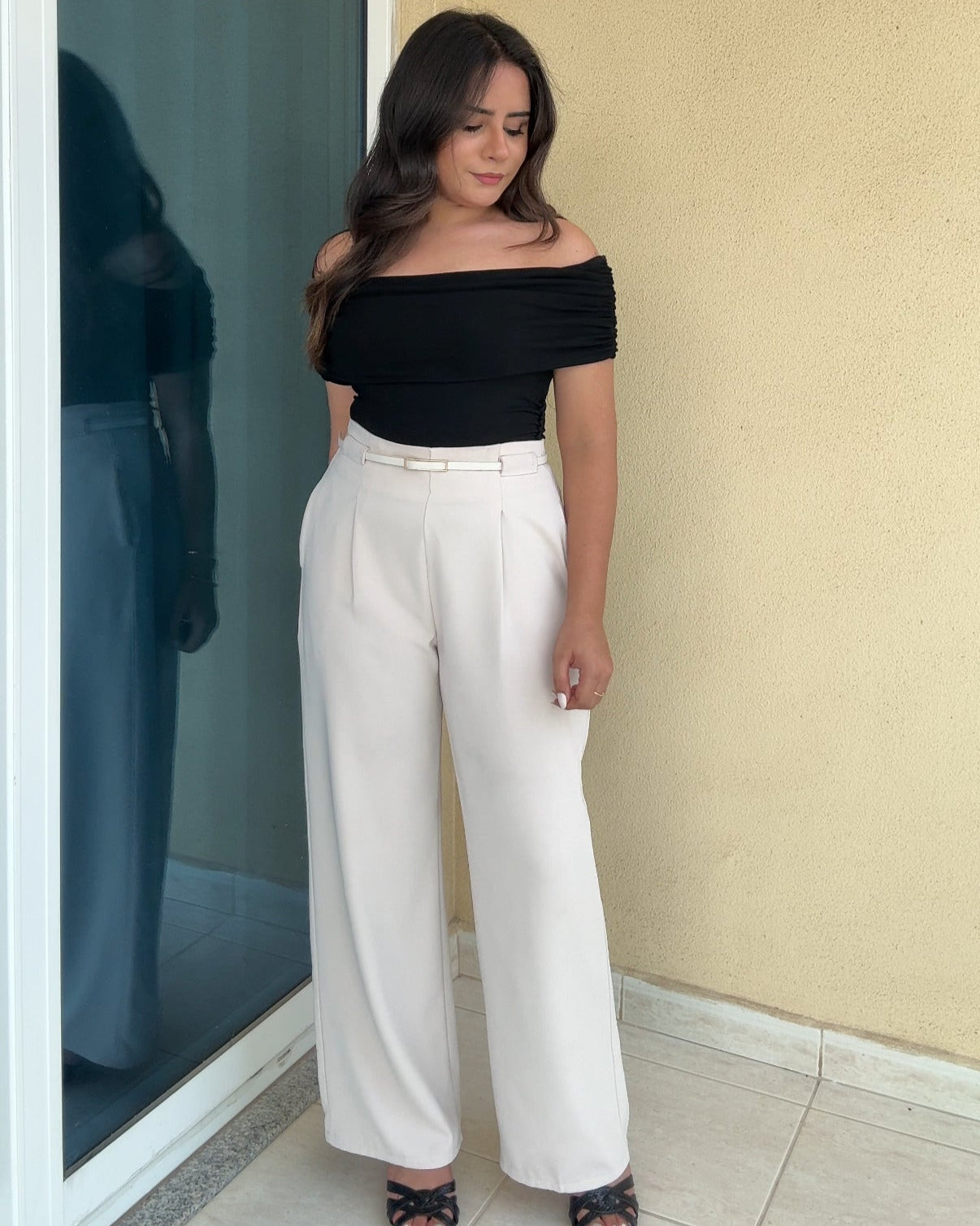 Straight Fit Wide Leg Pants With Belt For Women