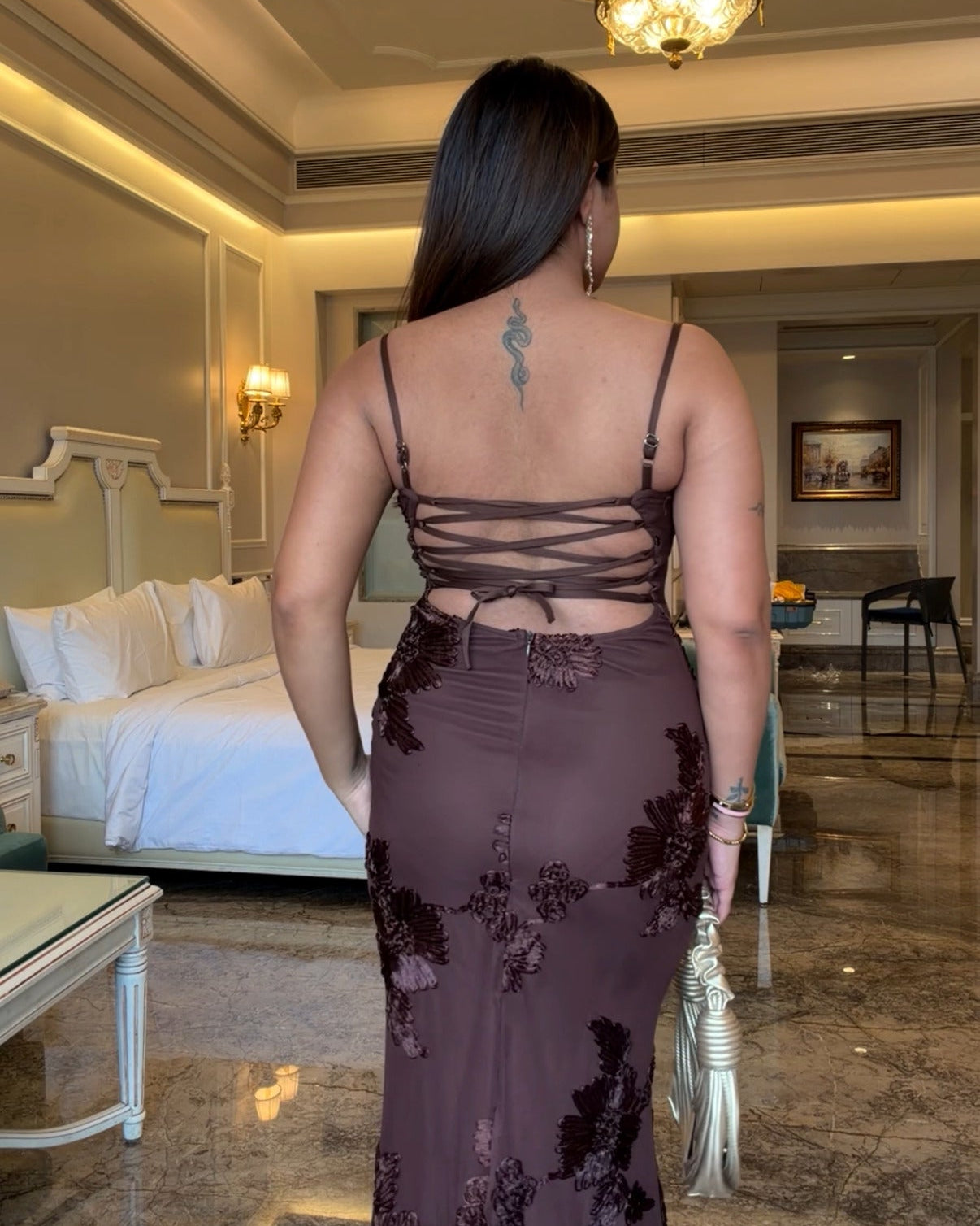 Corset Inspired Strappy Backless Dress With Embroidery