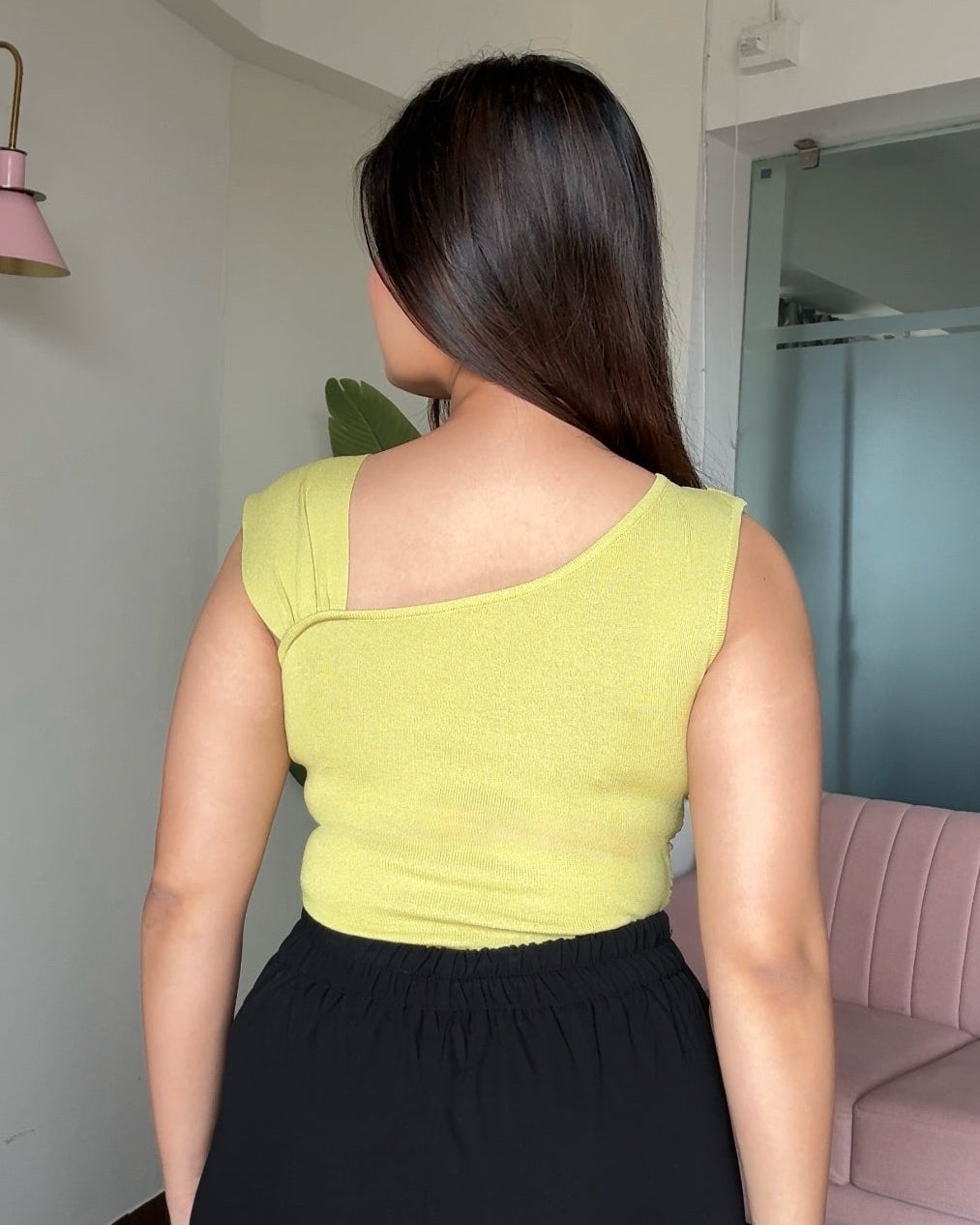 Asymmetric Neck Ring Detailing Fitted Top