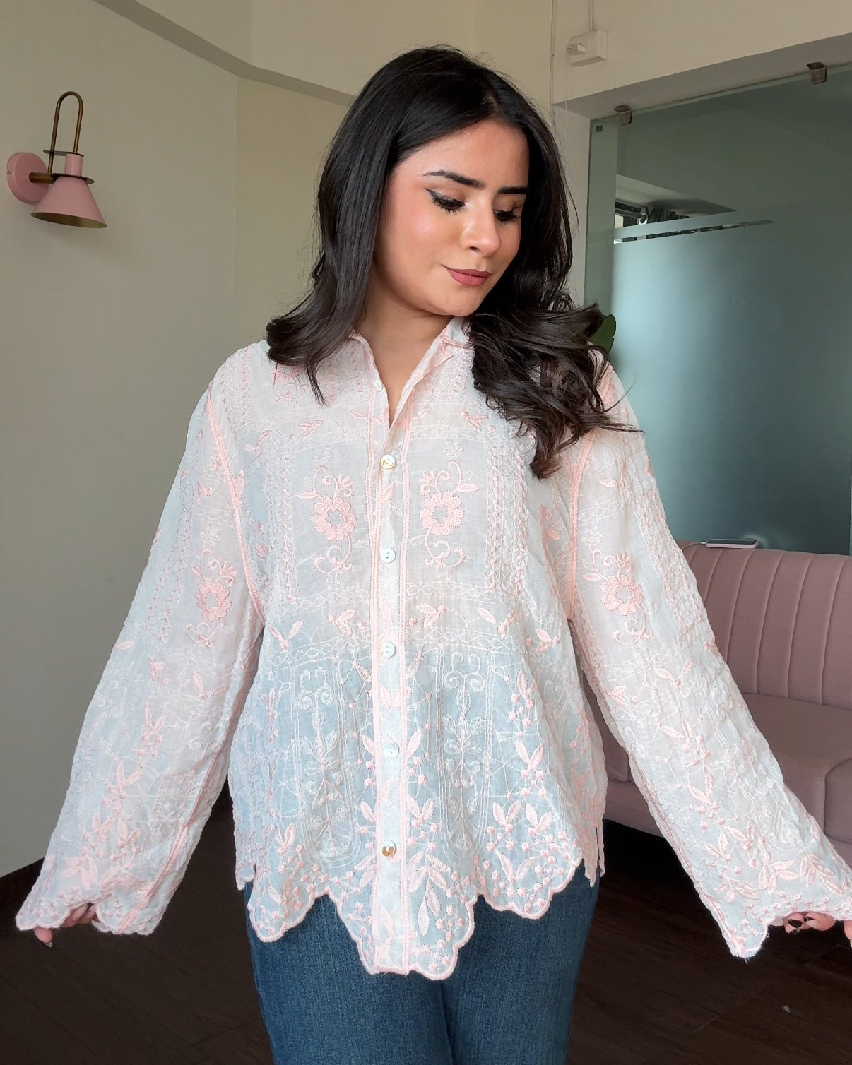Thin Embroidery Tissue Cotton Shirt