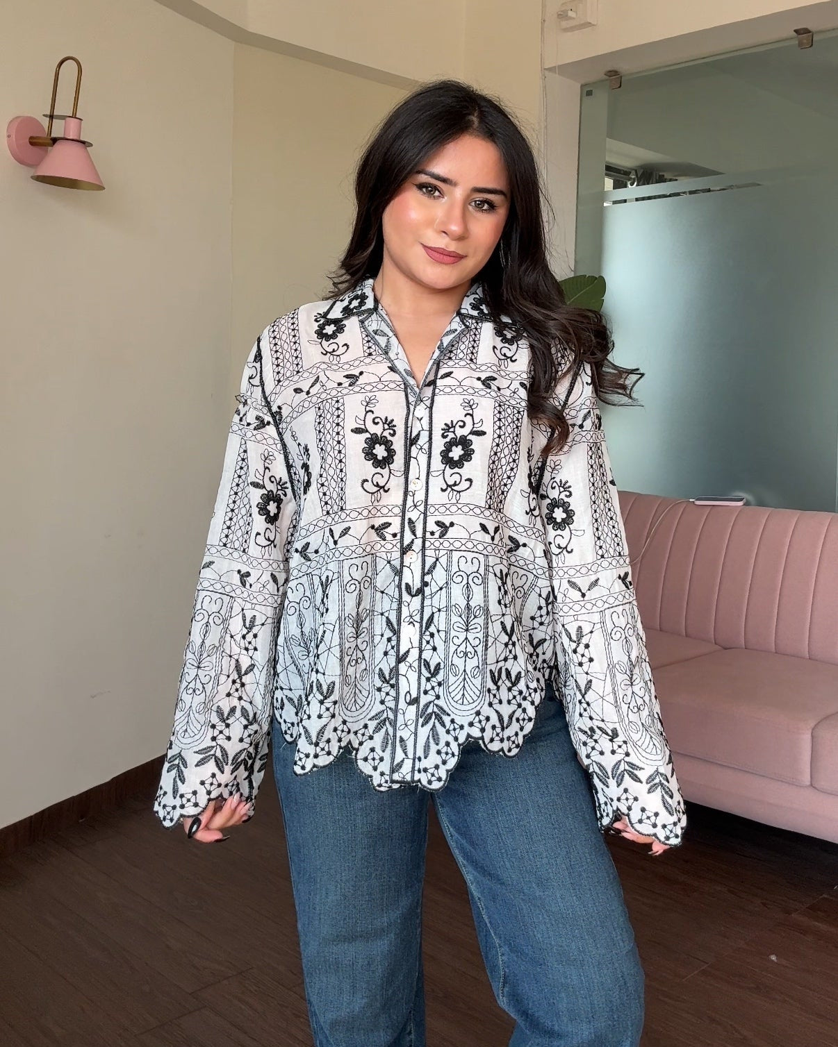 Thin Embroidery Tissue Cotton Shirt