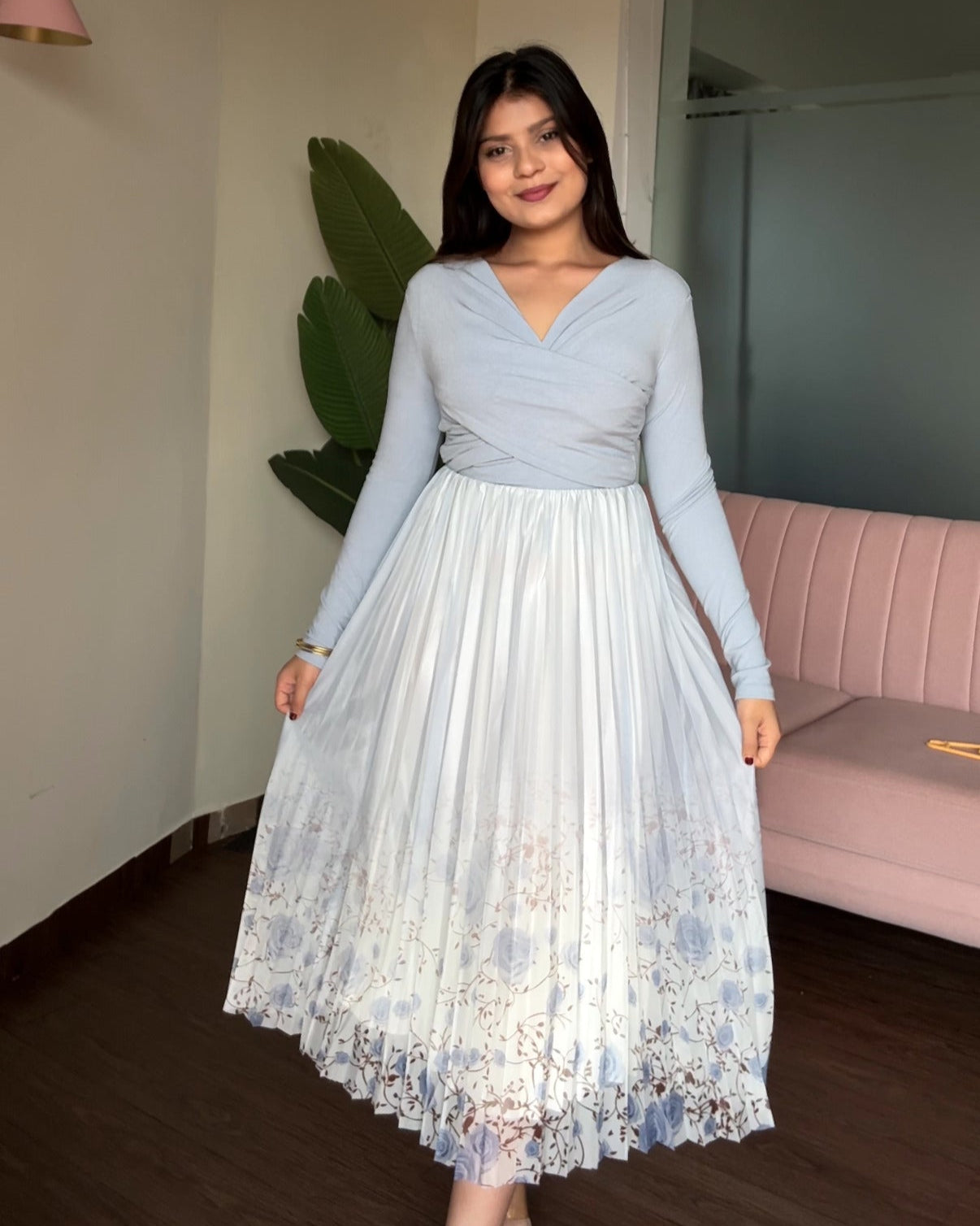 Floral Ombré Chiffon Pleated Skirt