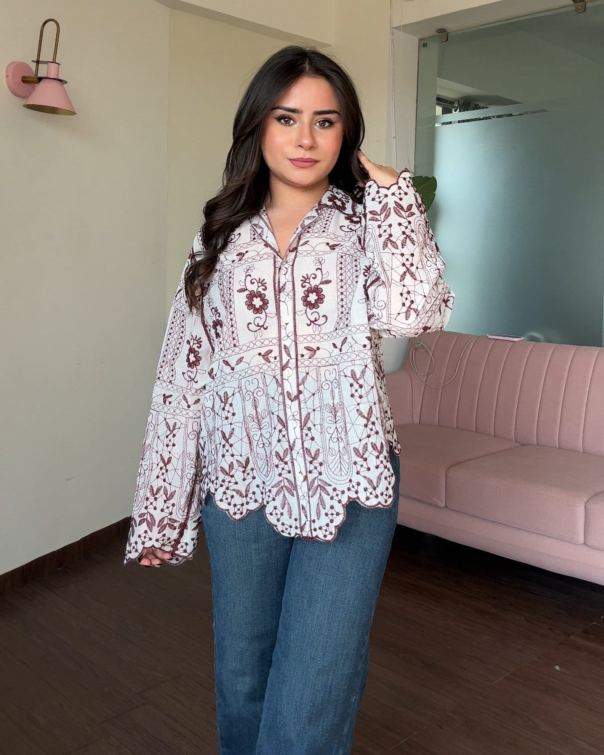 Thin Embroidery Tissue Cotton Shirt