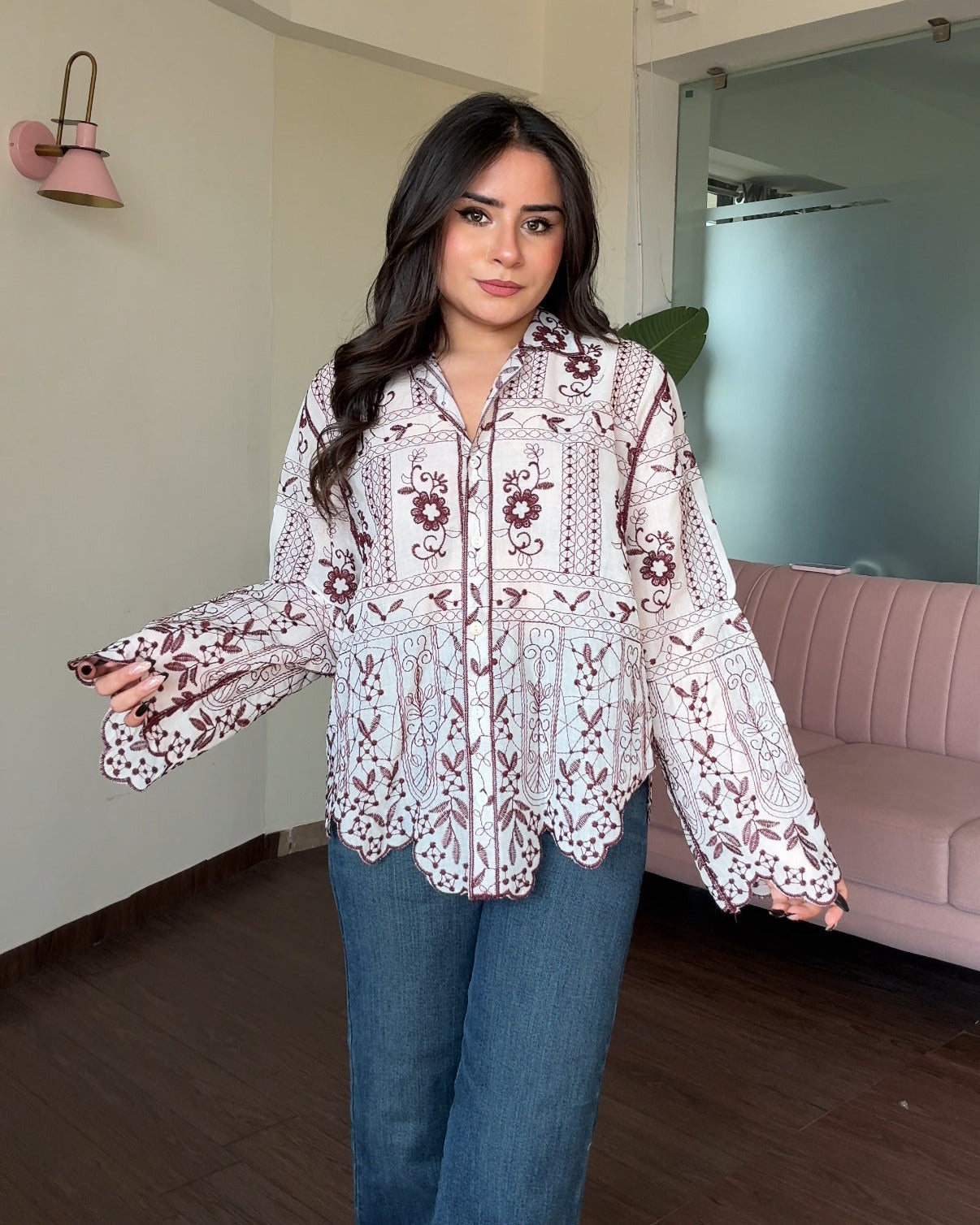Thin Embroidery Tissue Cotton Shirt
