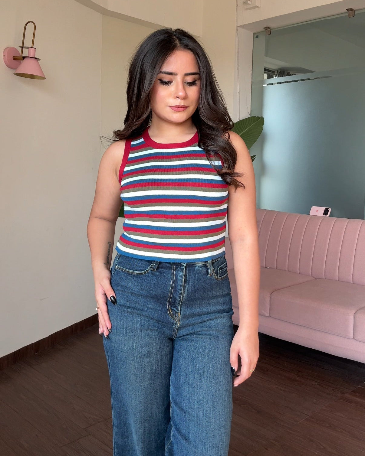 Round Neck Striped Cami Top