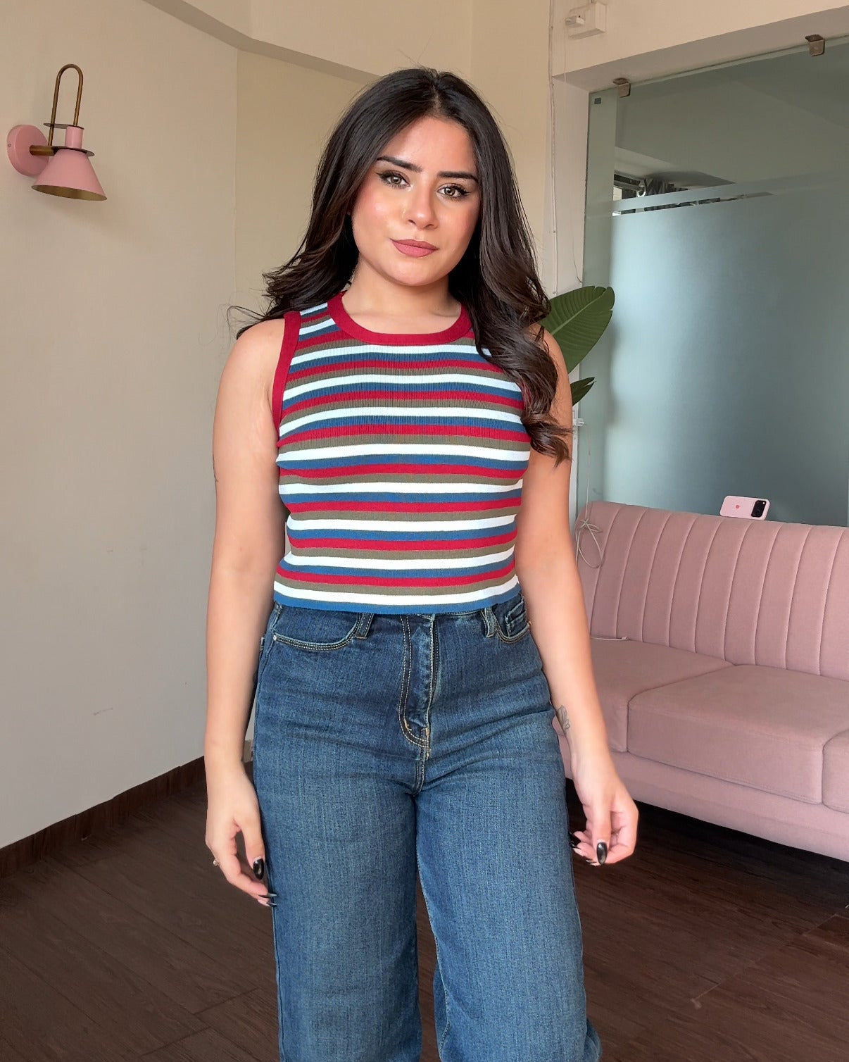 Round Neck Striped Cami Top