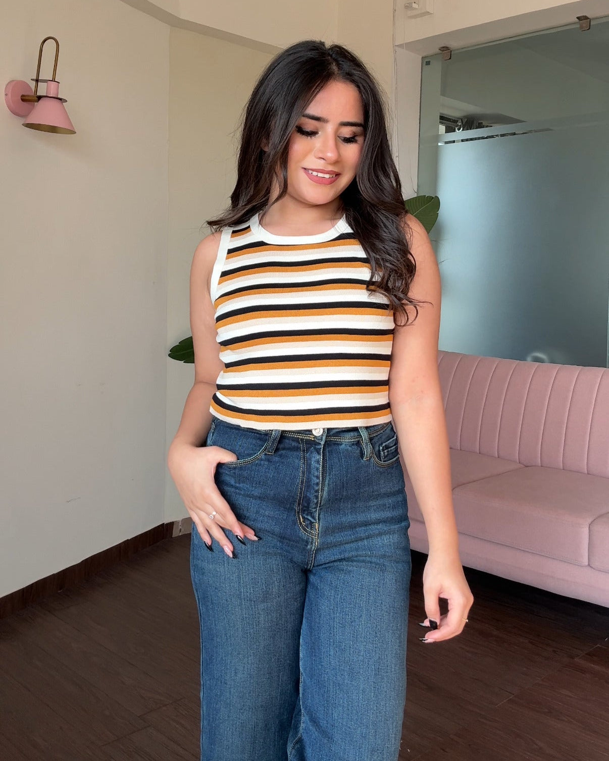 Round Neck Striped Cami Top