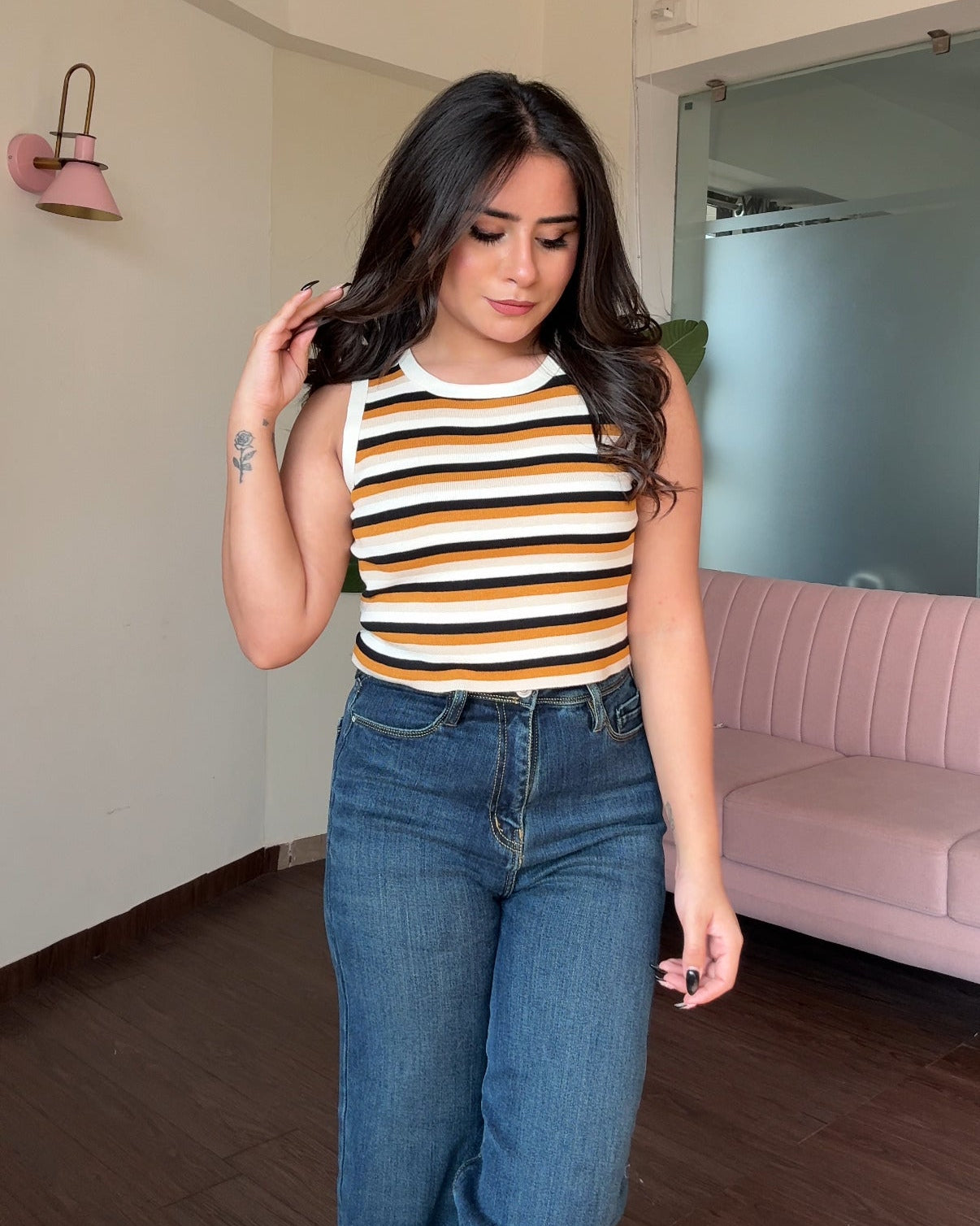 Round Neck Striped Cami Top