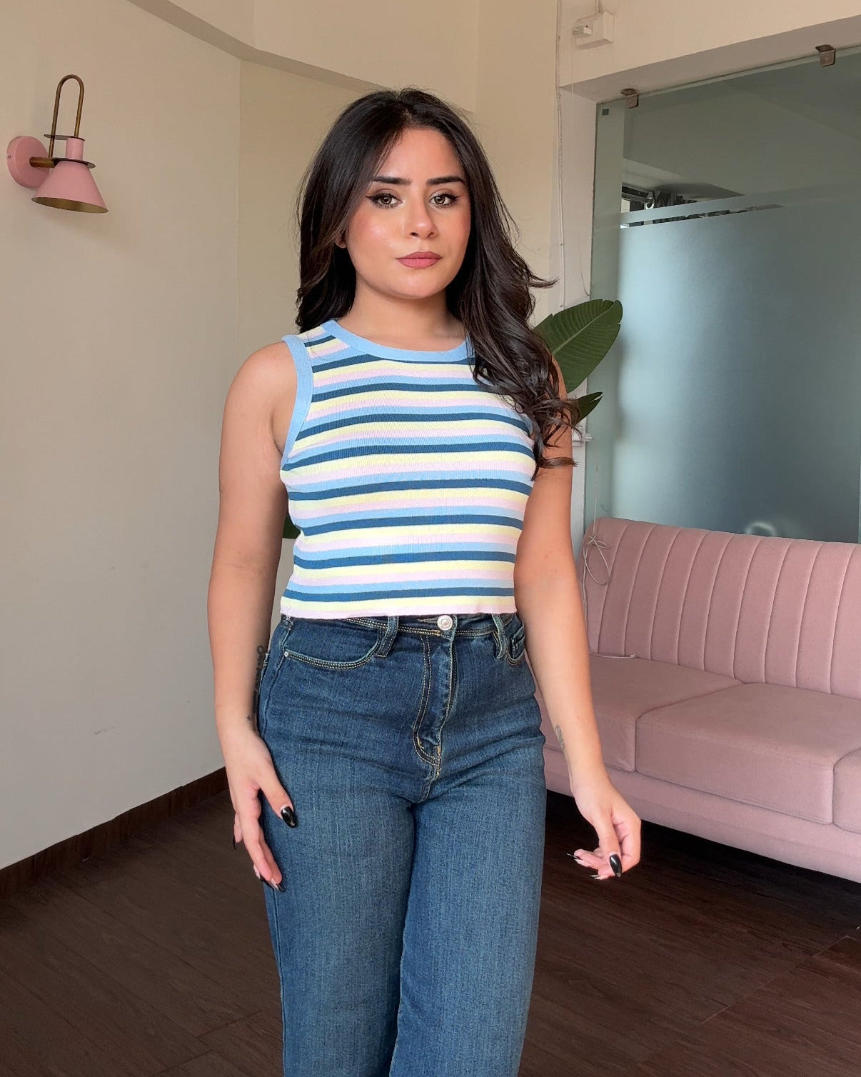 Round Neck Striped Cami Top