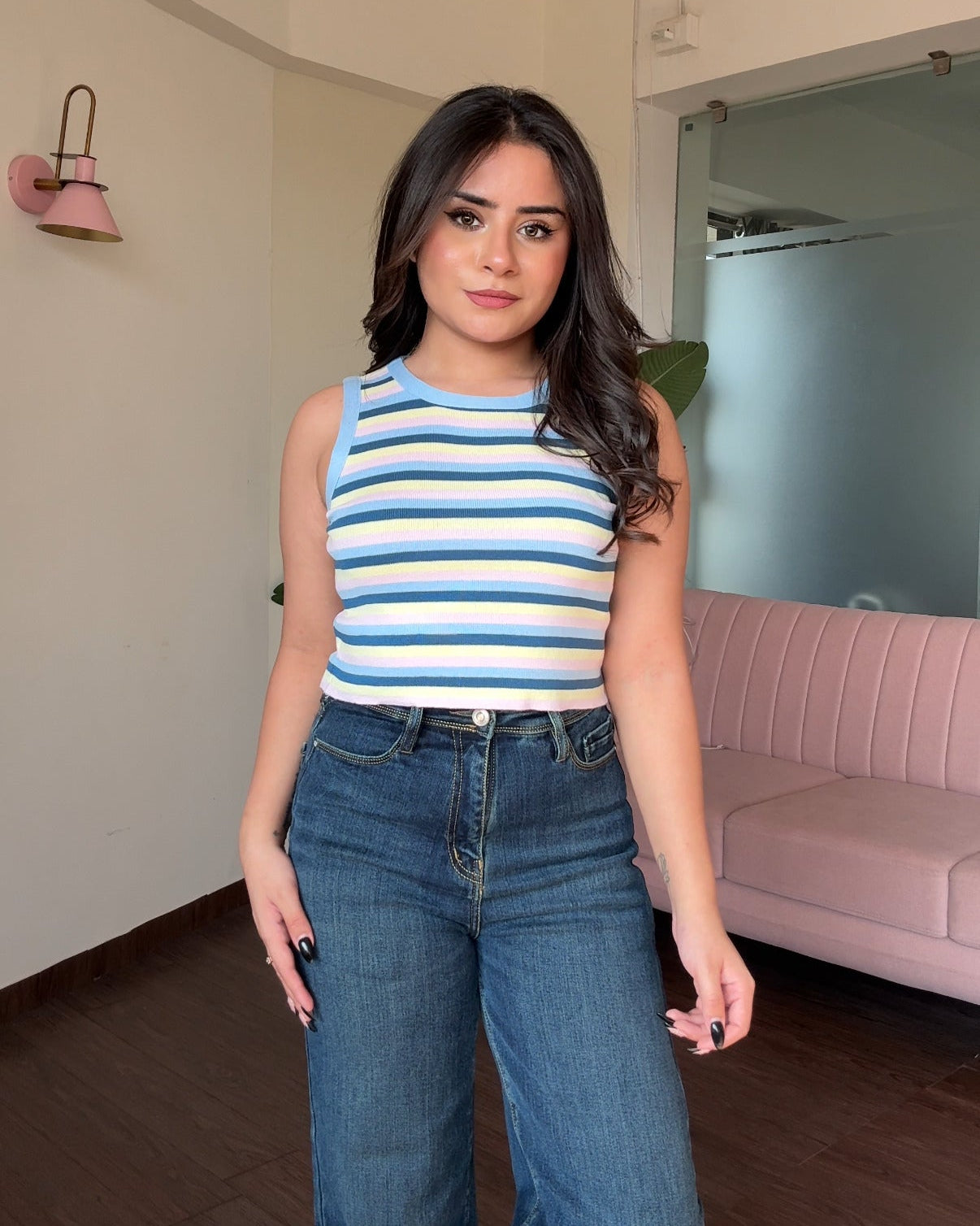 Round Neck Striped Cami Top