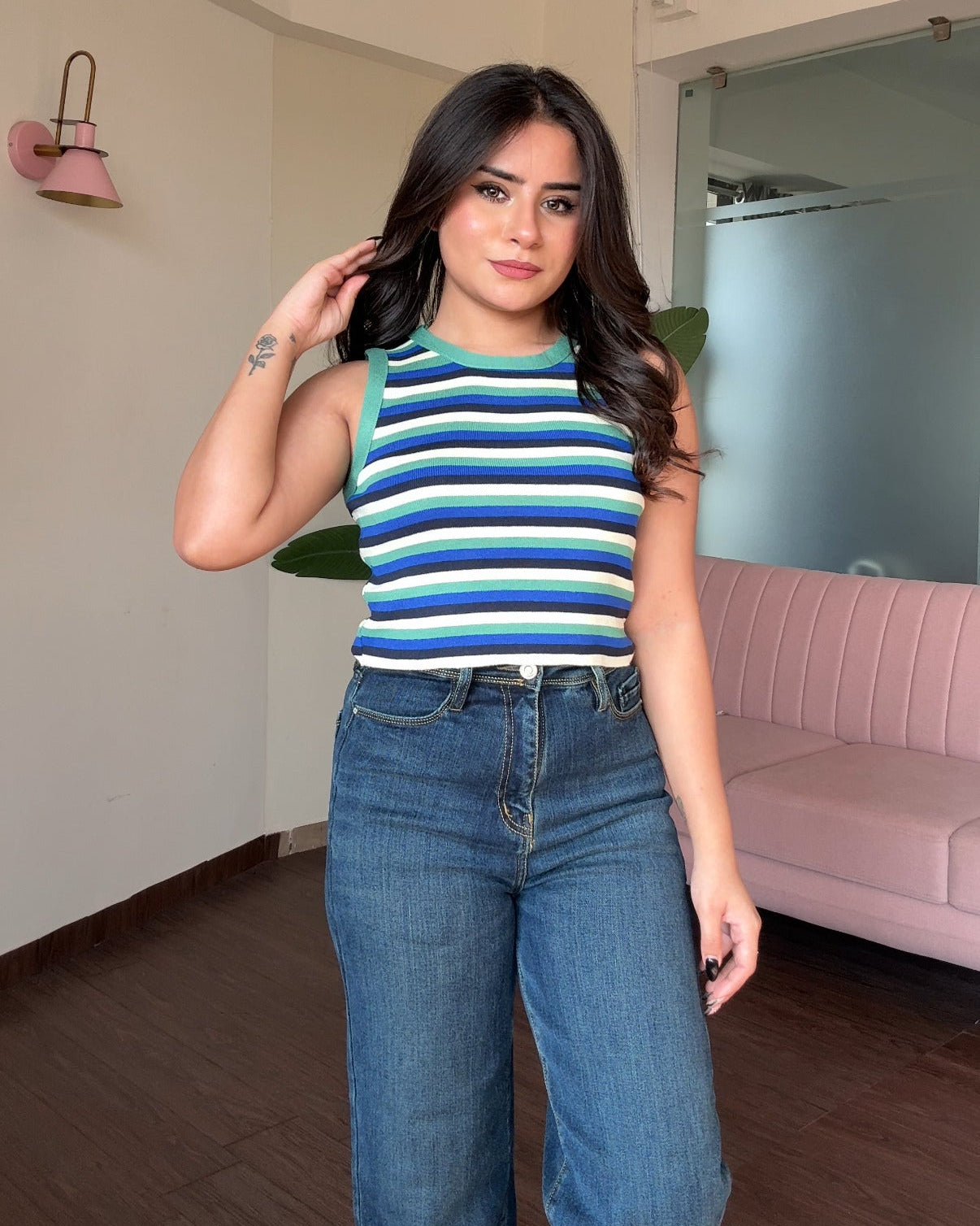 Round Neck Striped Cami Top