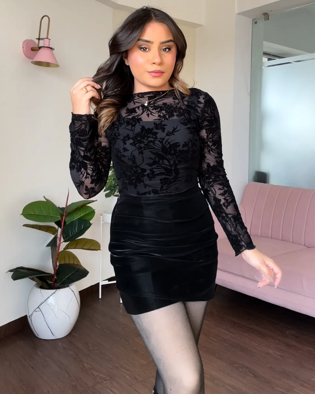 Sheer Velvet Mesh Top