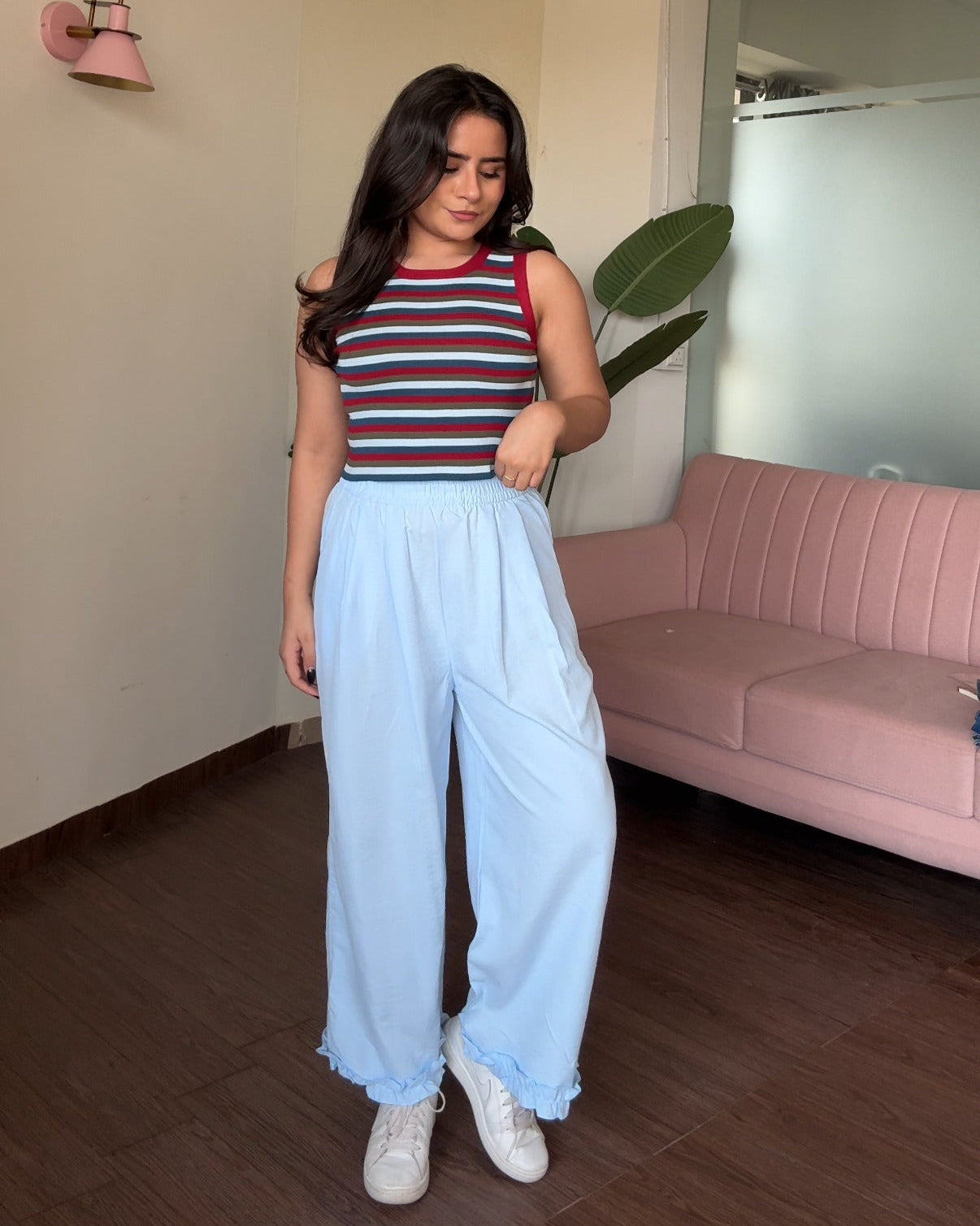 Cotton Pajama Pants & Striped Cami Top