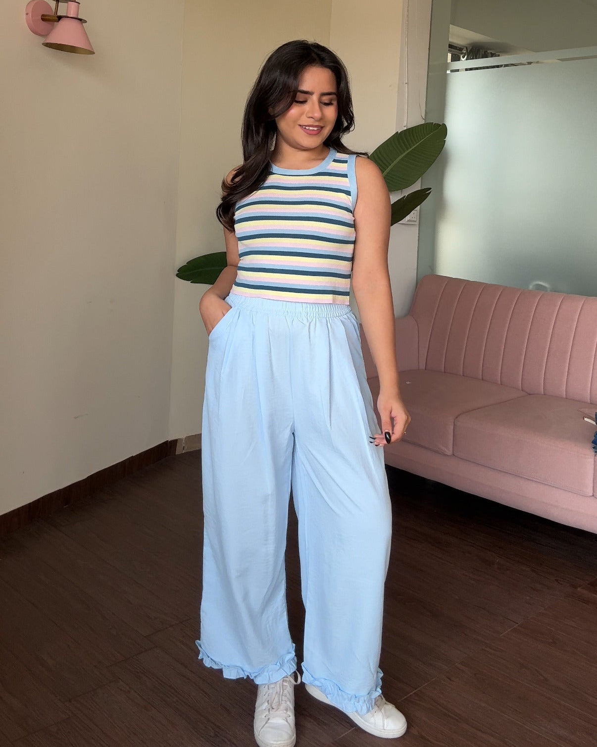 Cotton Pajama Pants & Striped Cami Top