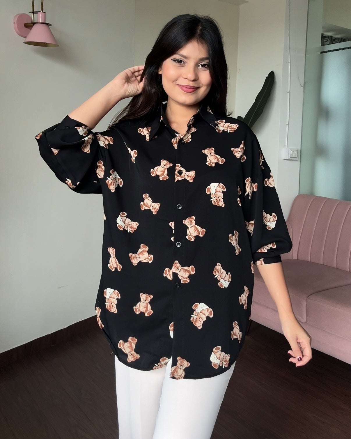 Teddy Print Crepe Shirt